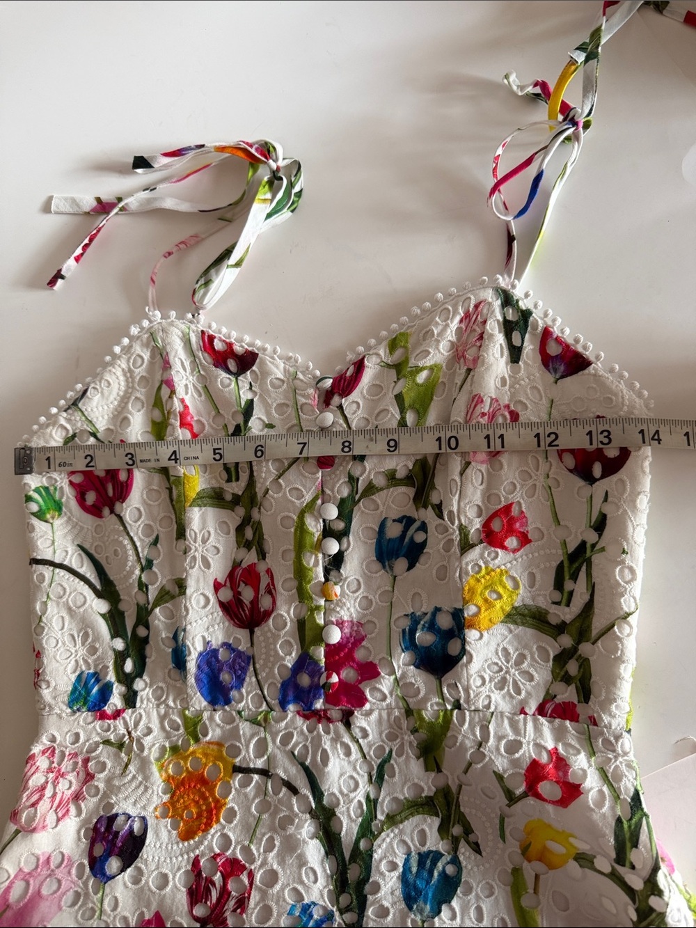 Alice + Olivia Rosette Floral Tulip Broderie Anglaise Cotton Mini Dress size 0 - Picture 6 of 12